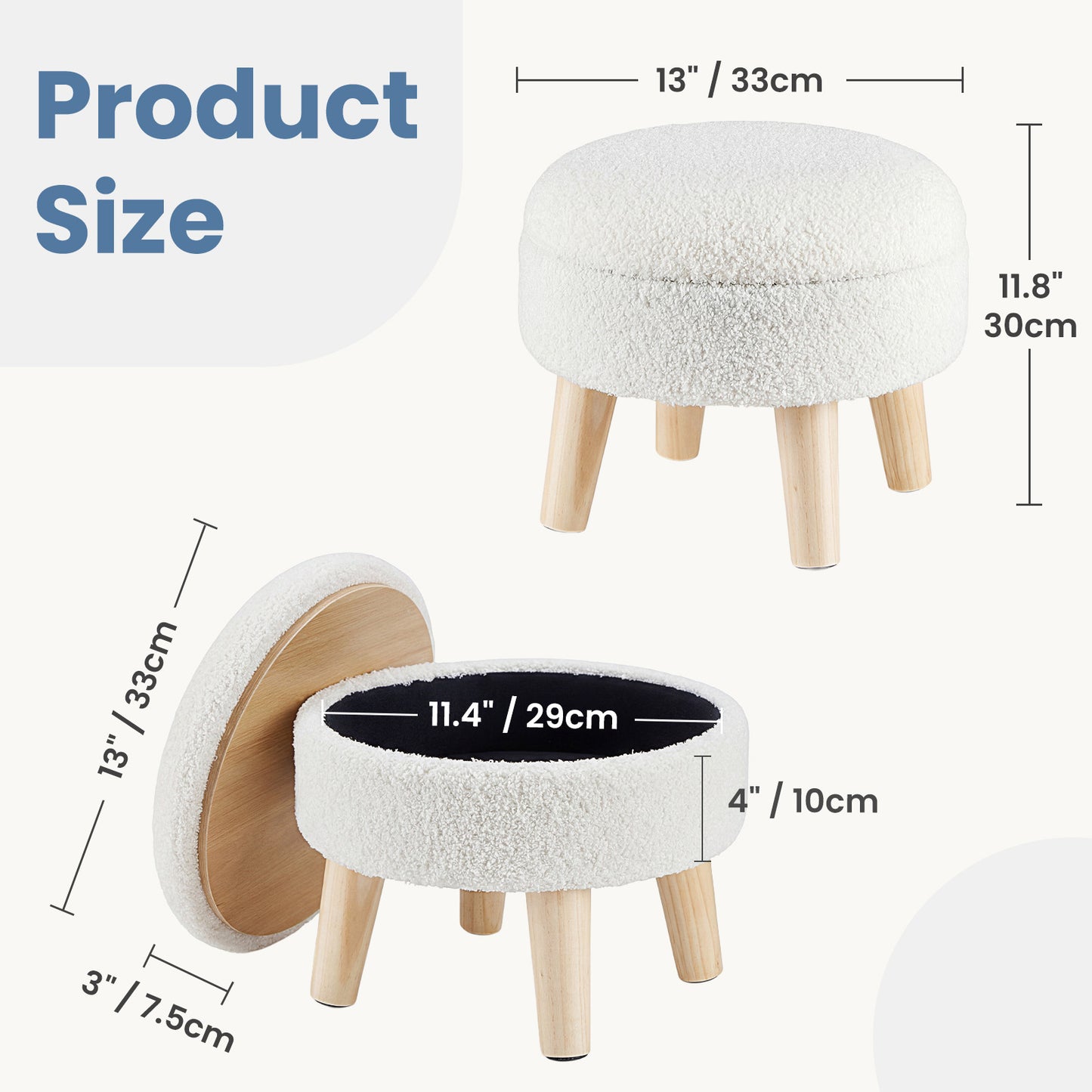 Round Storage Chair, Equipped With A Soft Cushioned Seat, Wooden-legged Footstool