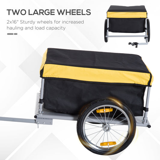 Bicycle Cargo Trailer, Two-Wheel Bike Luggage Wagon Trailer With Removable Cover, Fits 20" - 26" Bicycle Wheels, Yellow