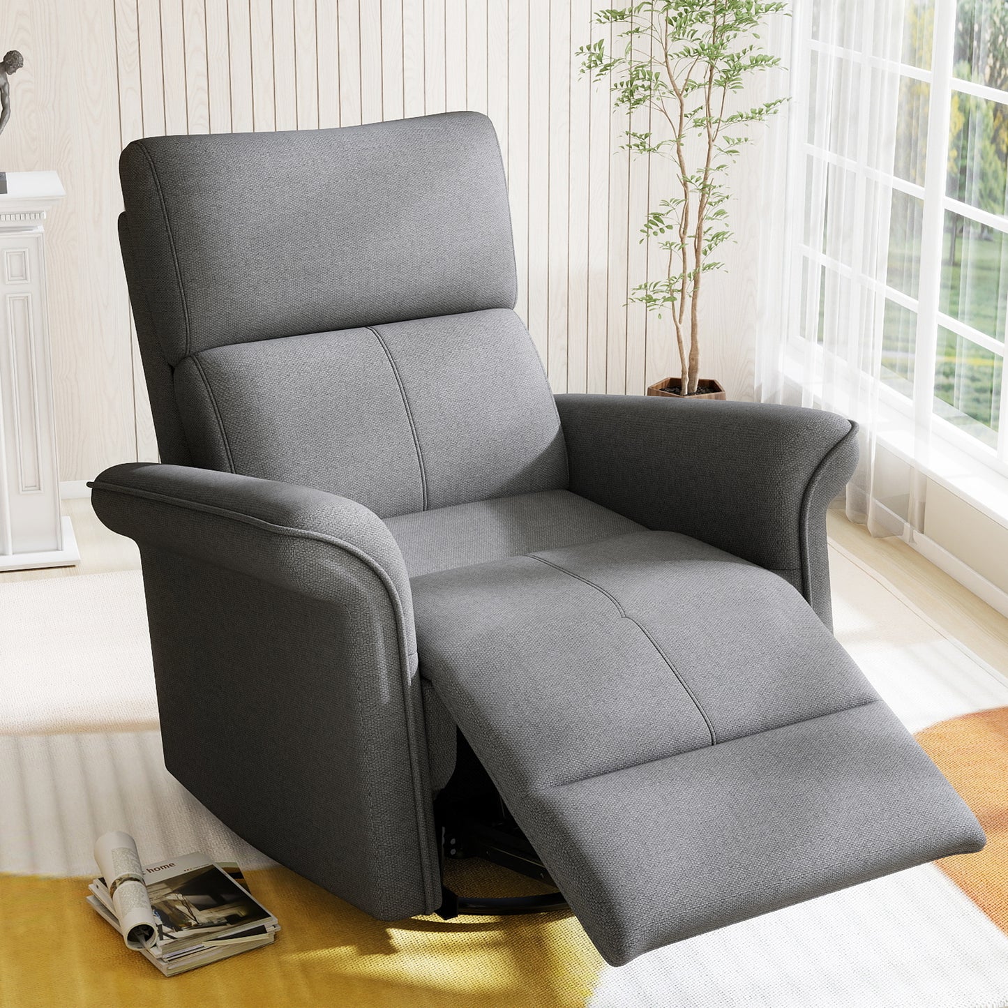 270 Power Swivel Rocker Recliner Chair For Adult,Rocking Glider Nursery Recliner For Small Spaces,Fabric Rocking Chair For Nursery,Single Sofa Recliner For Home Theater Living Room Bedroom Dark Gray