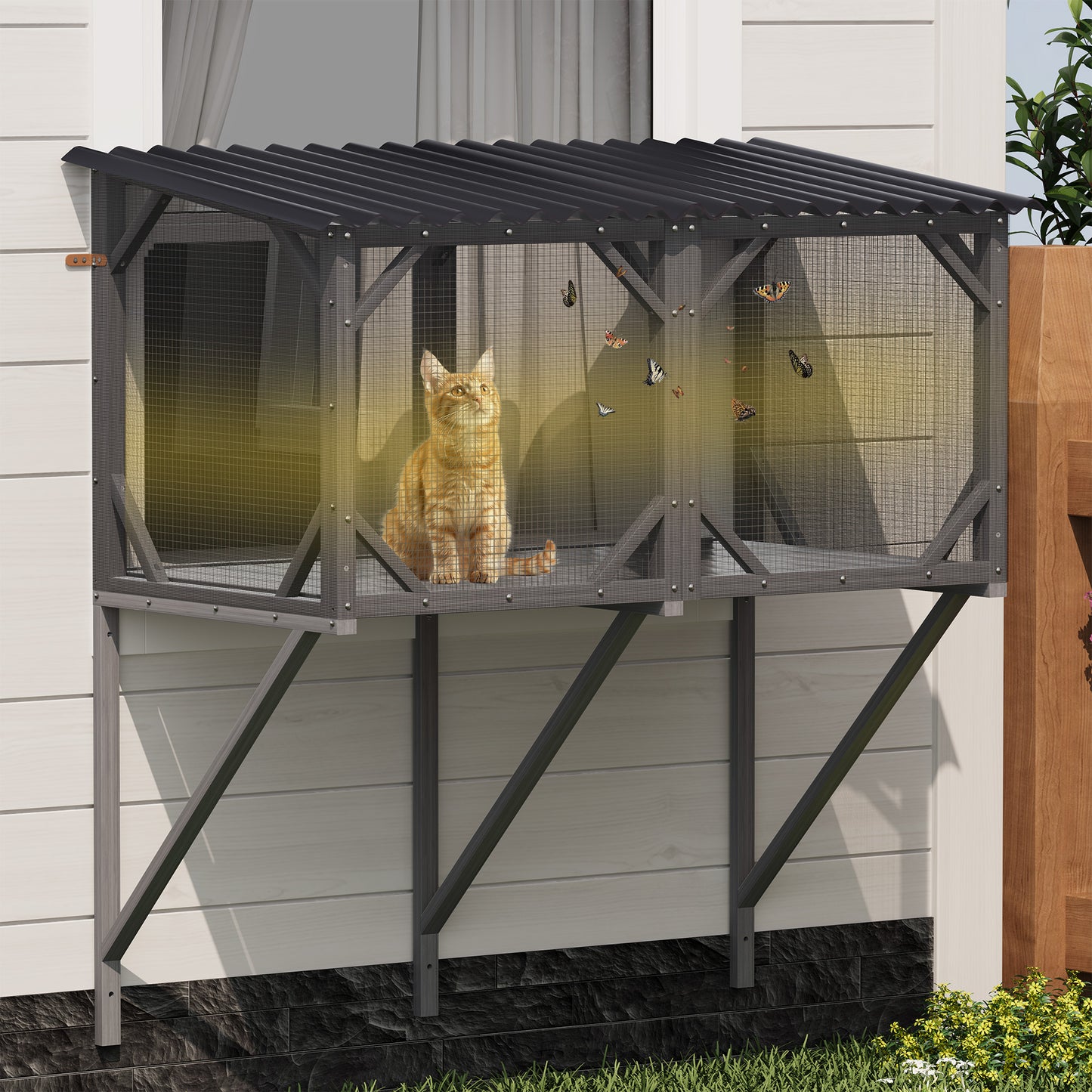 Cat Window Box, 43.3  Catio Outdoor Cat Enclosure With Bug Proof Net For Sunbathing, Napping & Viewing, Window Perch For Large Indoor Cats - All Weather Use, Cat Cage