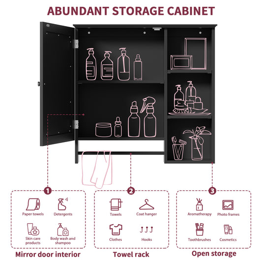Wall Mounted Bathroom Storage Cabinet, Medicine Cabinets With Large Mirror Door, Adjustable Shelves And Three Open Storage Levels Not Include Bathroom Vanity