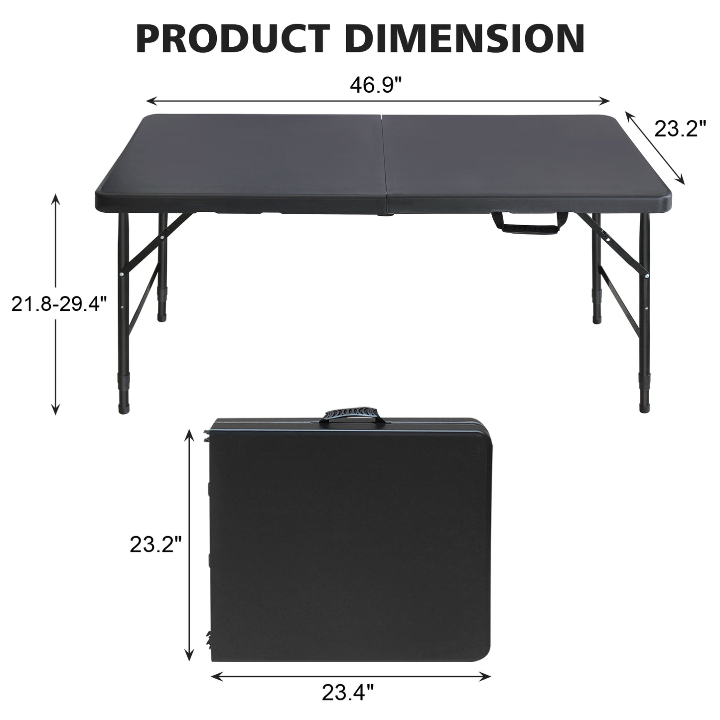 4ft Black Multi-functional Outdoor Folding Leisure Picnic Game Party Table  2-Pack Boxed