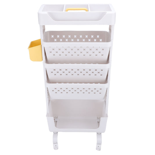 Rolling Book Cart 5 Tier PP Multi Functional Movable Storage Book Rack Utility Organizer Bookshelf With Lockable Casters For Study Office Bedroom White