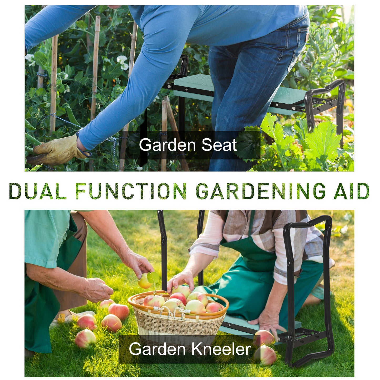 Padded Garden Kneeler And Seat Bench, Padded Foldable Garden Stool, Green