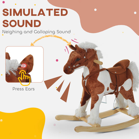 Toddler Rocking Horse, Kids Plush Rocking Chair Toy With Nursery Rhyme Music Brown