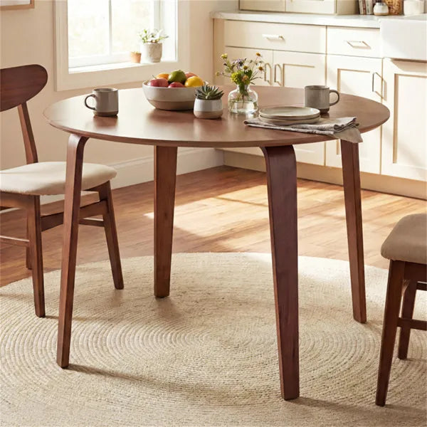 37.5" Round Dining Table, Solid Rubber Wood Legs For 4 People (Walnut)