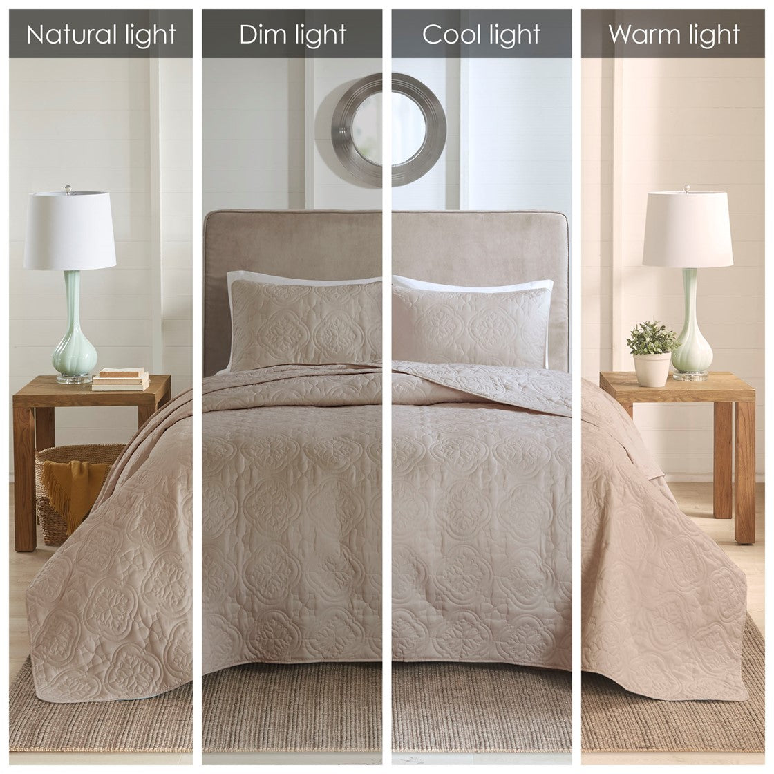 3 Piece Reversible Bedspread Set Khaki Full Queen