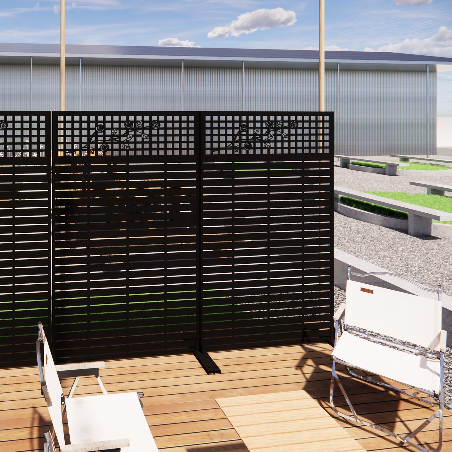 Metal Privacy Screens 72H X 43.3W Outdoor And Indoor Divider With Freestanding Decorative Privacy Screen For Balcony, Patio, Garden & Room Decor, Rose Black