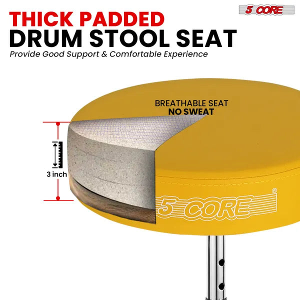5 CORE Drum Throne Padded Guitar Stool Height Adjustable Music Chair Seat Universal For Adults & Kids With Anti Slip Rubber Feet - DS CH YLW