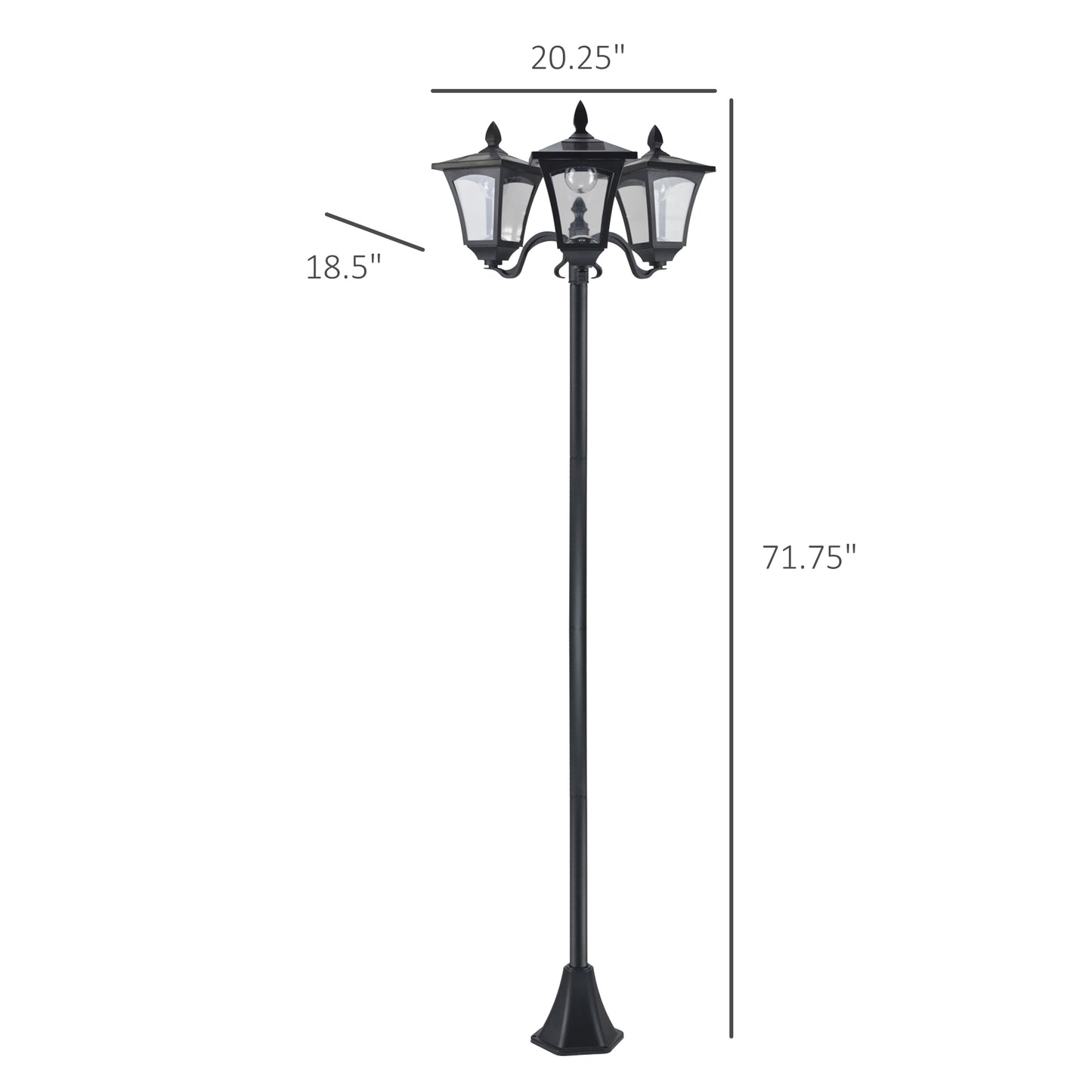 Outdoor Lamp Post Lights, Triple Head Solar Powered Lamp, Street Vintage Solar Post Lamp, For Backyard, Garden Pathway, Driveway, 72 Inches