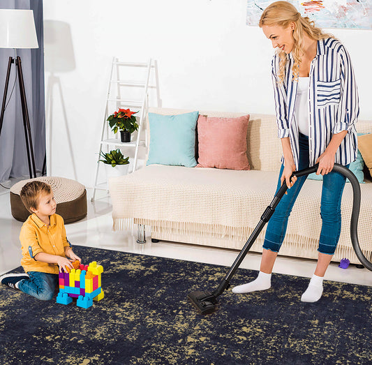 MAVAL Black Washable Rug 9x12 Area Rug  Black Gold, 9'x12'