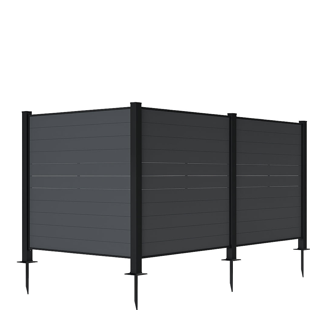 Outdoor Privacy Screens, 50  W X 50  H Air Conditioner Fence, Trash Can Enclosure With Metal Stakes, Metal Decorative Fences For Garden Patio 3 Panels, Black