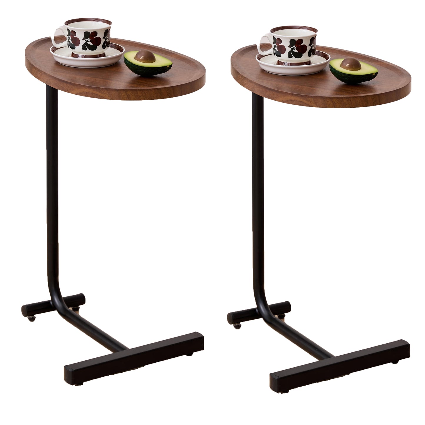 2-pieces Brown C-shaped Side Table, Small Sofa Table For Small Spaces, Living Room, Bedroom