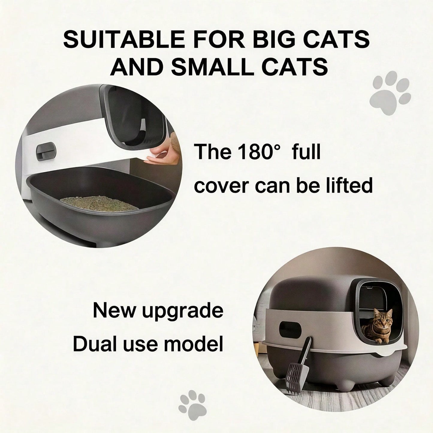 Fully Enclosed Cat Litter Box With UV Sterilization Odor Control, Large 56cm Space For Big Cats, Easy Clean 180 Flip Top, Detachable Anti Tracking Design With Litter Scoop