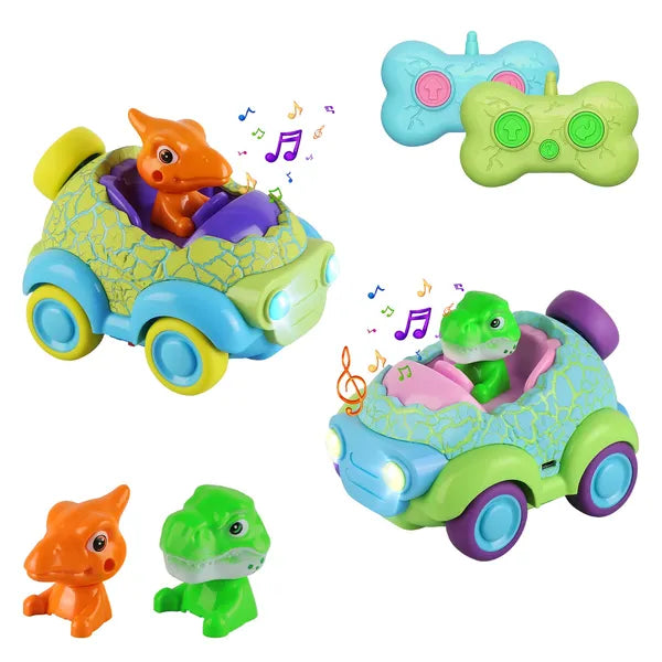 2Pack Dinosaur Remote Control Cars For Toddlers Rechargeable RC Cars With Light Music Birthday Gift For Boys Girls Aged 3 4 5 6 Years Old