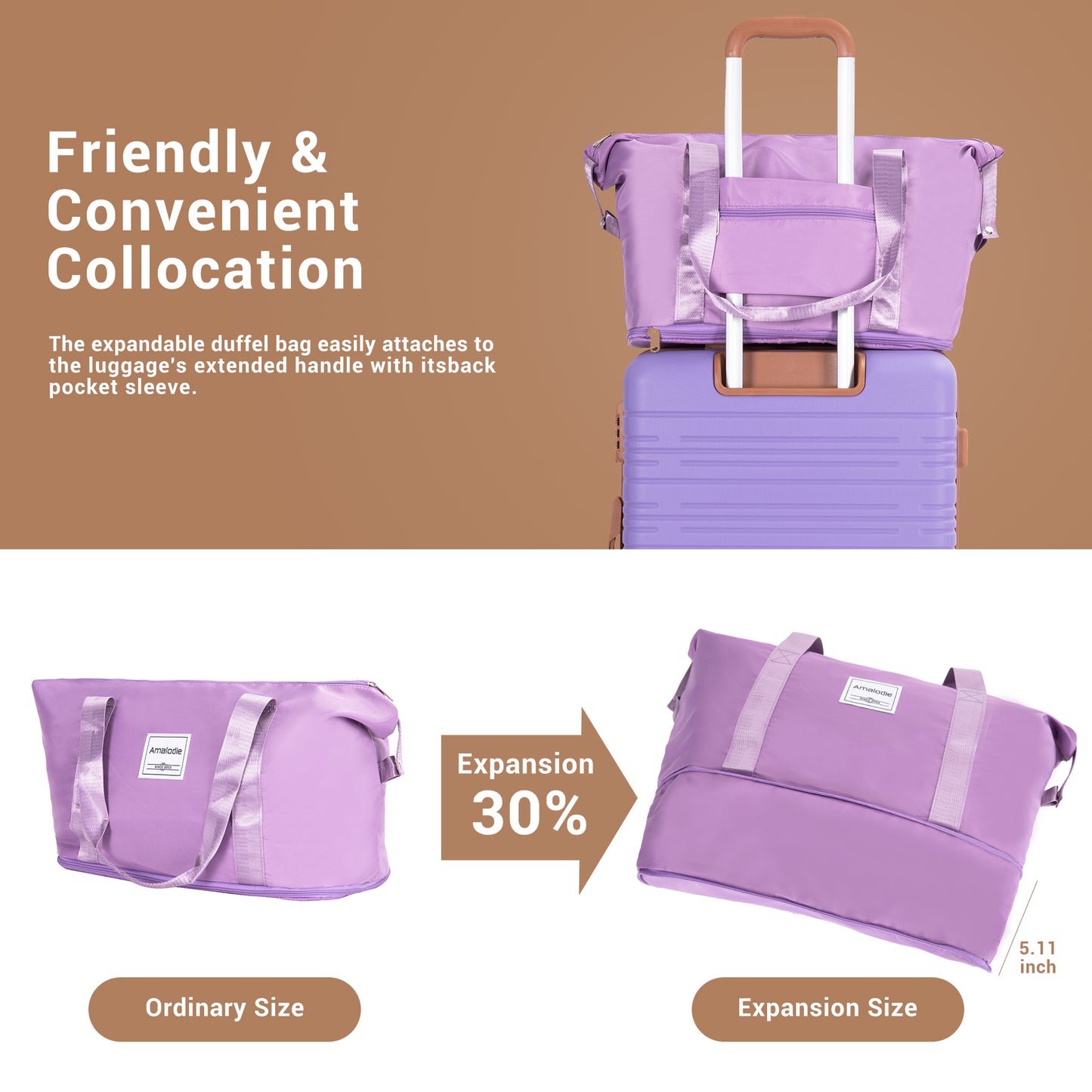 6 Piece Luggage Set, ABS Hard Shell Travel Suitcase With TSA Lock,LIGHT PURPLE