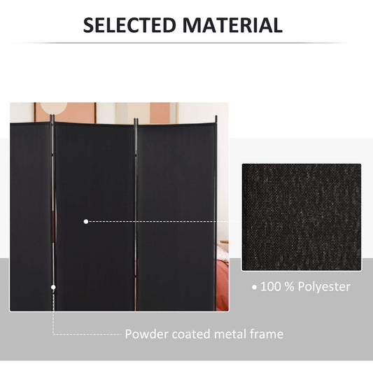 6' 3 Panel Room Divider, Indoor Privacy Screen For Home, Black