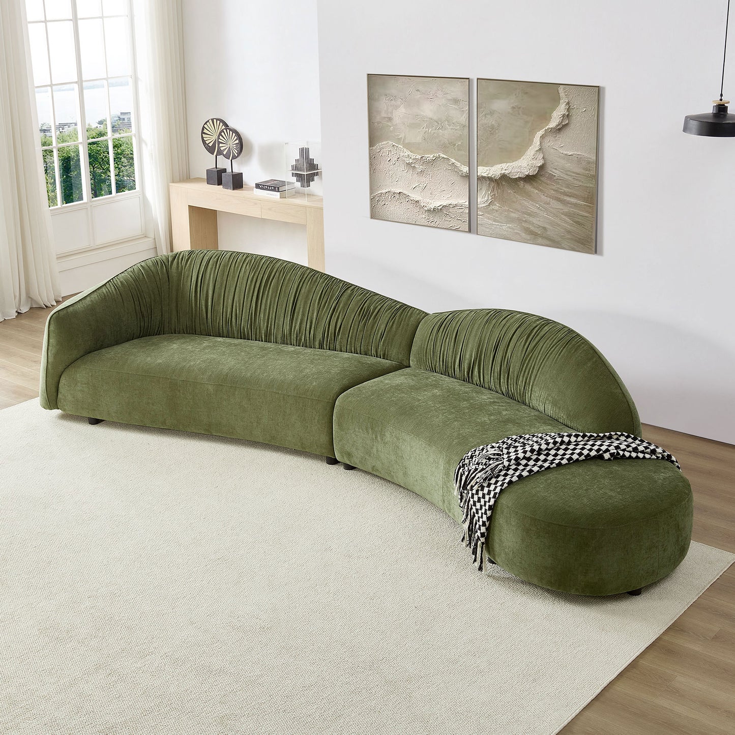 145.67   Mid-Century Upholstered Comfy Couch With Facing Chaise Right For Livingroom,Bedroom, Apartment, Home Office GREEN