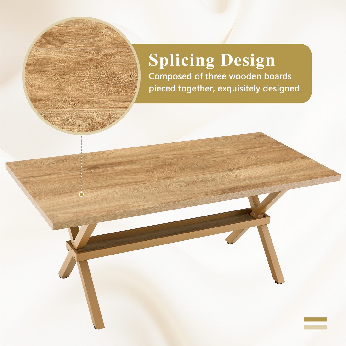 71   35.4 Inch Wood MDF Splicing Desktop, Light Wood MDF Splicing Desktop, Wood Sprayed Metal X-shaped Bracket Dining Table. The Modern Minimalist Restaurant Table Can Accommodate 6-8 People.