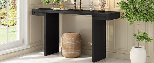 U- Style Large 60- Inch Console Table With Geometric Clean Lines Design Stylish Entryway Table With Painted Finish And Adjustable Feet Suitable For Living Room Entryway Hallway.