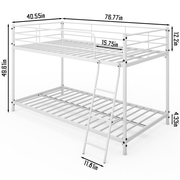 Twin Size Metal Bunk Bed For Kids Teens Adults, Heavy Duty Metal Bunk Bed With Ladder & Full-Length Guard Rail, White