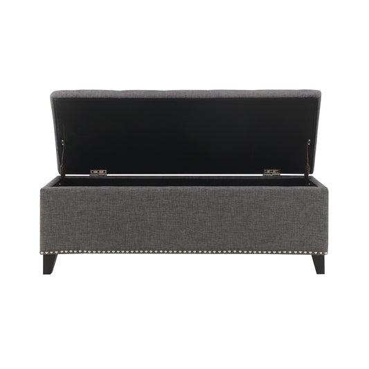 47.5  Storage Ottoman, Storage Bench With Safety Close Hinge, Linen Button-Tufted Ottoman For Living Room, Entryway, Hallway, Foot Rest, Support 500lbs - Dark Grey