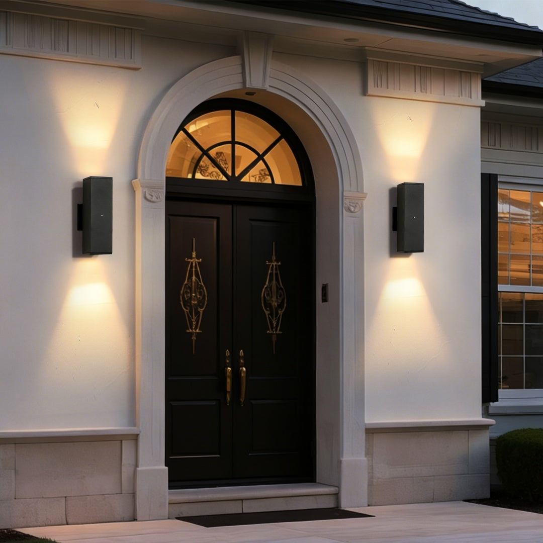 Outdoor Wall Light Fixture,Exterior Lighting Fixtures,Dusk To Dawn Modern Sconce Lights For Porch Patio Garage Front Door  Black,Square,with Sensor,2PK