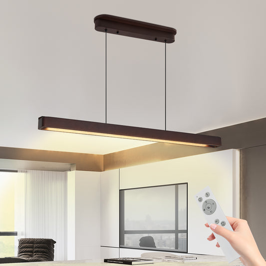 39-inch Walnut Wood Modern LED Pendant Light, Adjustable Hanging Light For Dining Room, Kitchen, Living Room  Sleek Walnut Color Finish