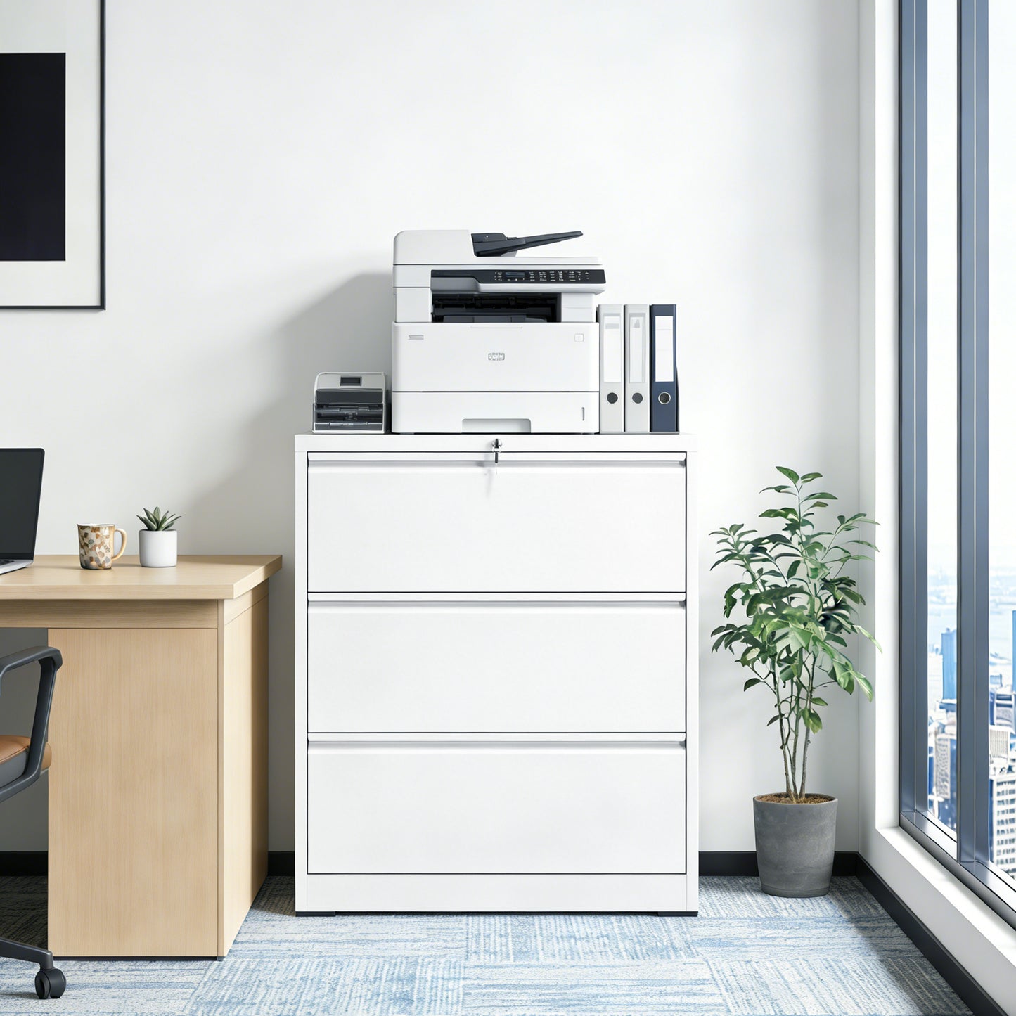 3 Drawer Lateral File Cabinet, 35.4 Inch Wide Metal Filing Cabinet, Locking Heavy Duty File Cabinet For Home Office, Anti-Tip Safety Interlock, Vertical Storage For Letter Legal A4 Files