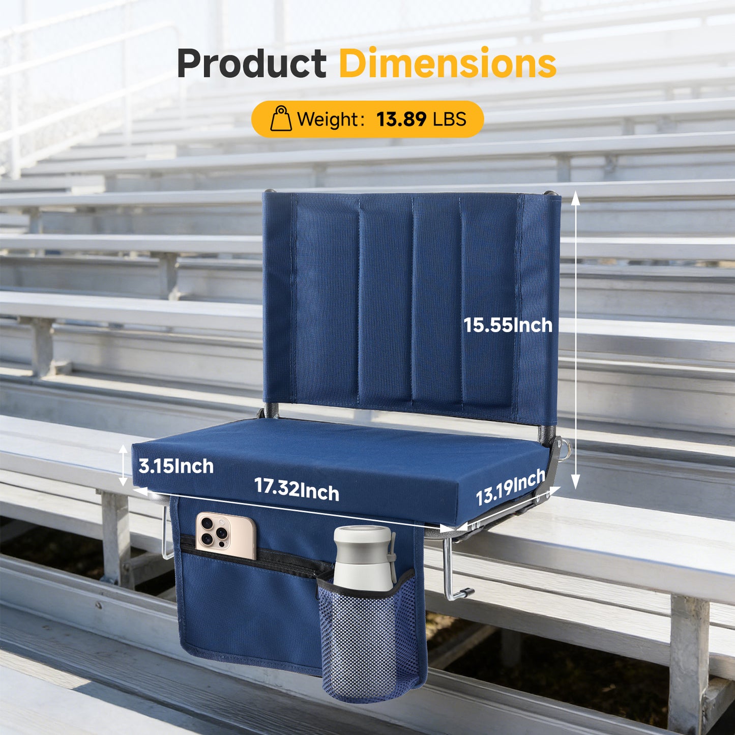 Stadium Seats With Backrest Support, Thick Seats With Cup Holders, Storage Pockets, Padded Shoulder Straps And Built-in Handles, And Step-like Design