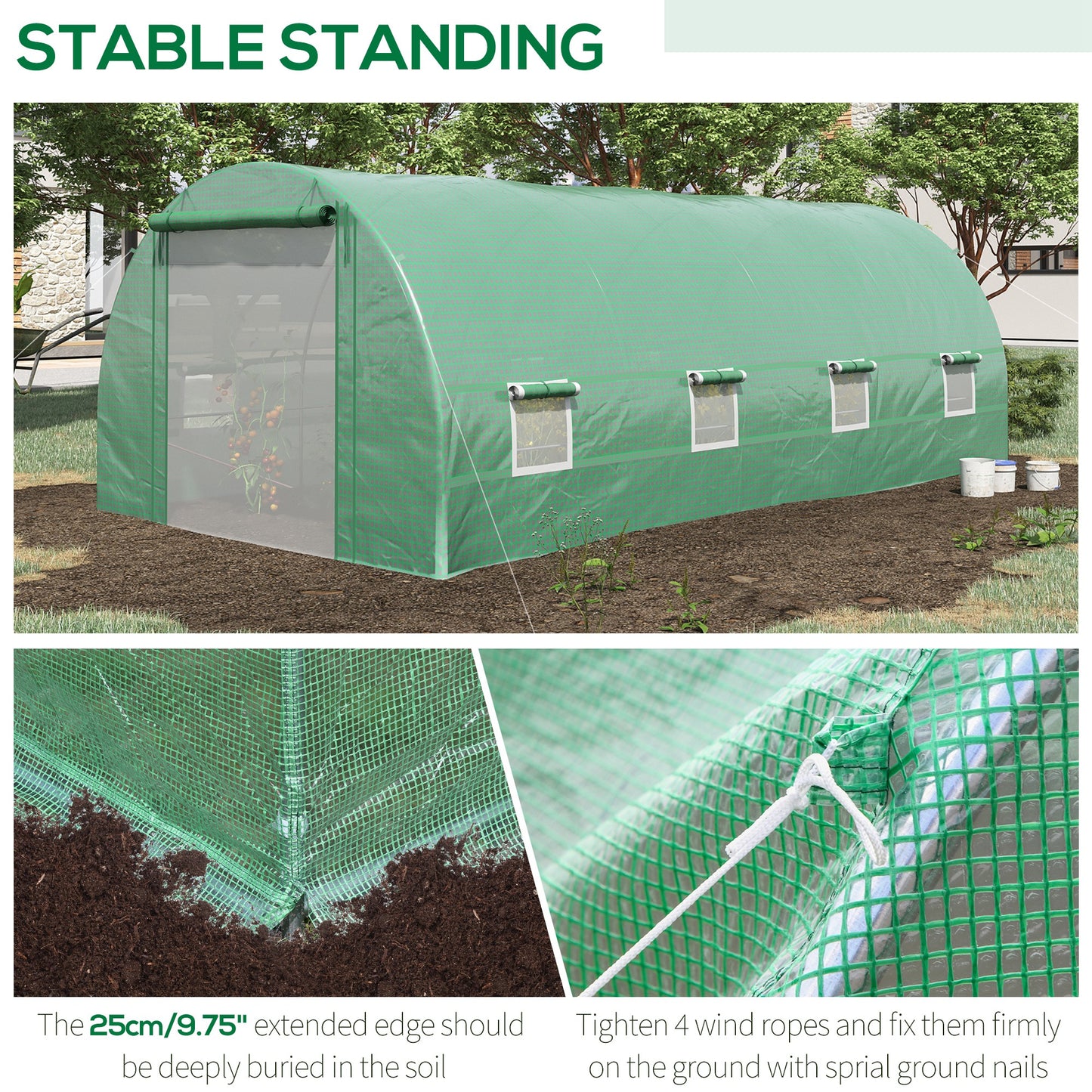Steel Frame Walk-In Tunnel Greenhouse Garden Warm House Large Hot House Kit With Windows & Door, 19' X 10' X 7', Green