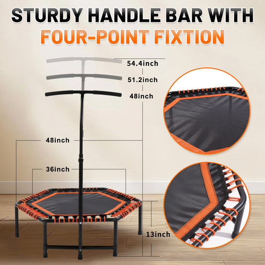 48 Mini Rebounder For Adults With Adjustable Handle Bar, Bungee Ropes, Stable & Quiet, Indoor Outdoor, Whole-Body Workout & Relaxation ,Fitness Trampoline For Home And Gym, Cardio & Strength Training