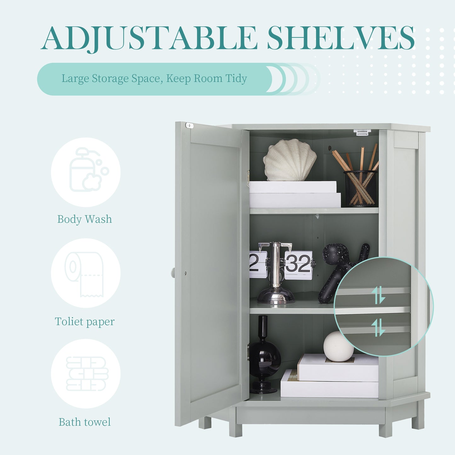Grey Bathroom Cabinet Triangle Corner Storage Cabinet With Adjustable Shelf Modern Style MDF Board