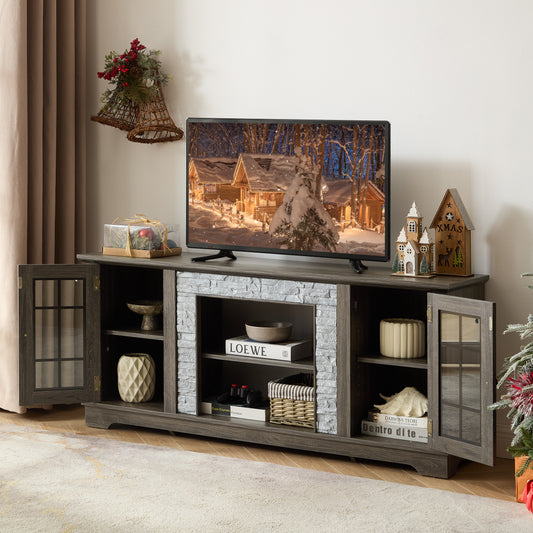 58  Modern TV Stand With 2-Door Storage, Faux Stone Media Console Cabinet, Grey Large Entertainment Center For Living Room