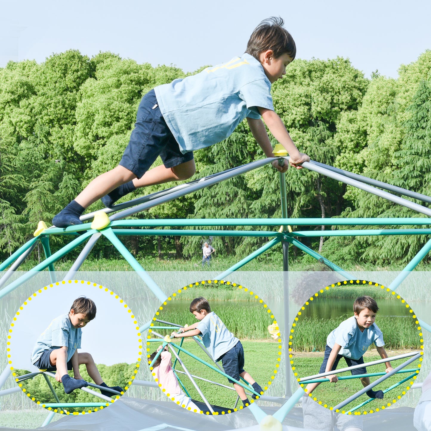 13ft Geometric Dome Climber Play Center, Kids Climbing Dome Tower , Rust & UV Resistant Steel Supporting 1000 LBS