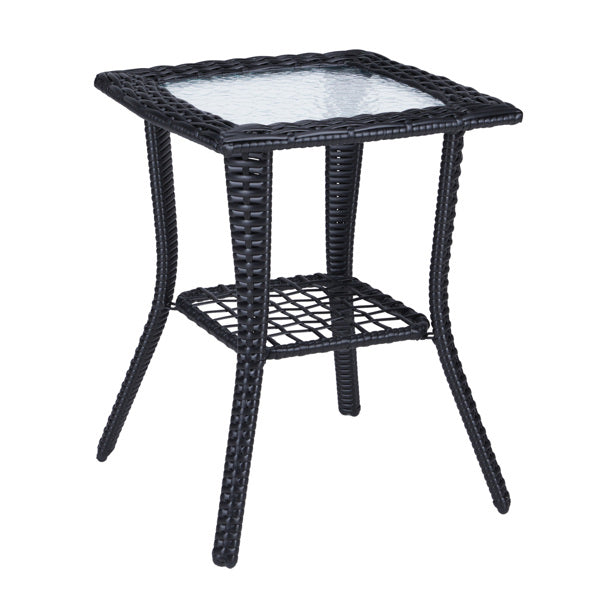 Patterned Glass Surface, Black Rattan, Woven Rattan Edge Side Table, N001