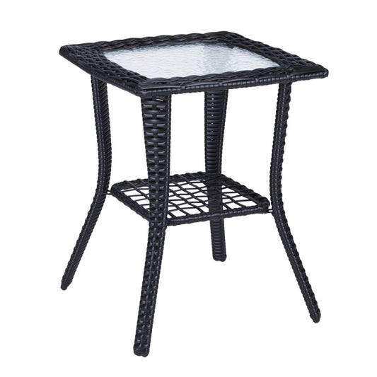 Patterned Glass Surface, Black Rattan, Woven Rattan Edge Side Table, N001