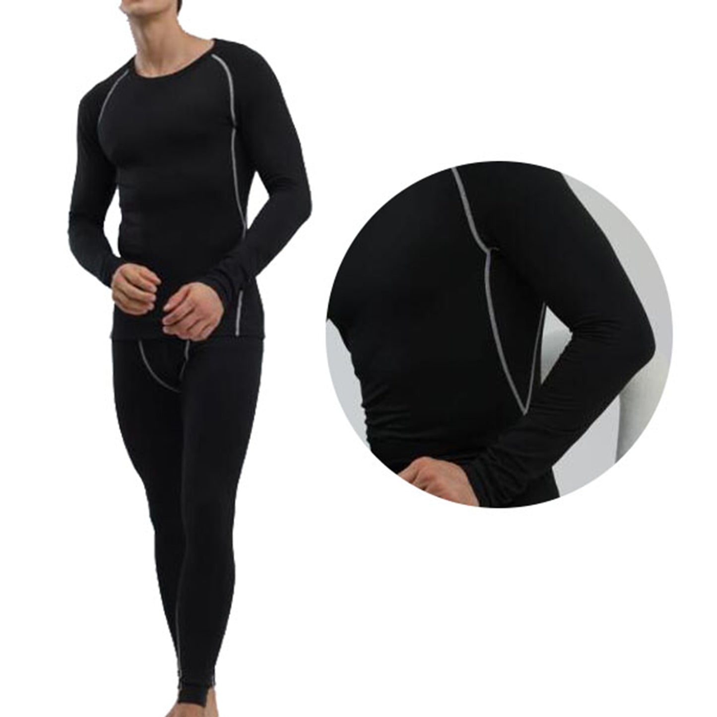 Men Thermal Underwear Set Slim Fit Base Layer Underwear Top Bottoms Suit For Home Outdoor Activities M