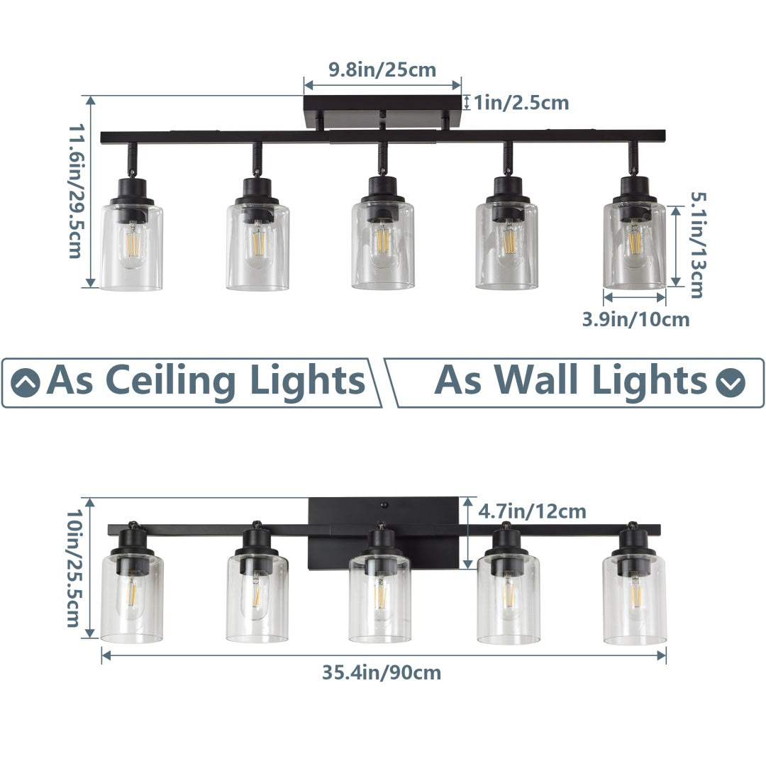 5-lamp Track Lighting Kit, Black Track Lighting Fixtures, Bathroom Wall Lights, Ceiling Mounted Kitchen Track Lights  Excluding Bulbs