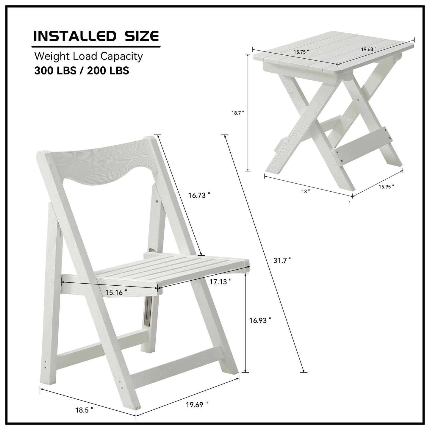 HIPS Foldable Small Table And Chair Set With 2 Chairs And Rectangular Table  White