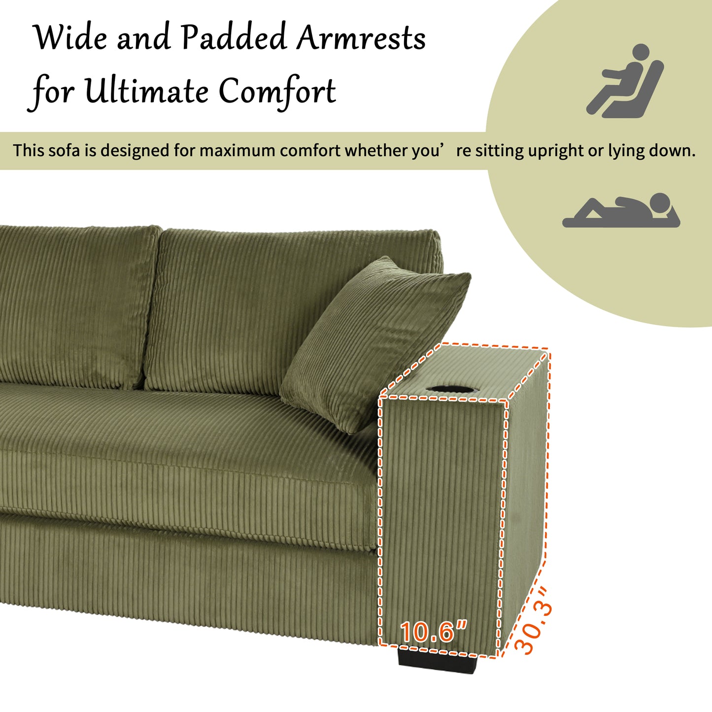 Mirod Large Sectional Sofa With Thick Cushions, And Built-in Cup Holders & Charging Ports