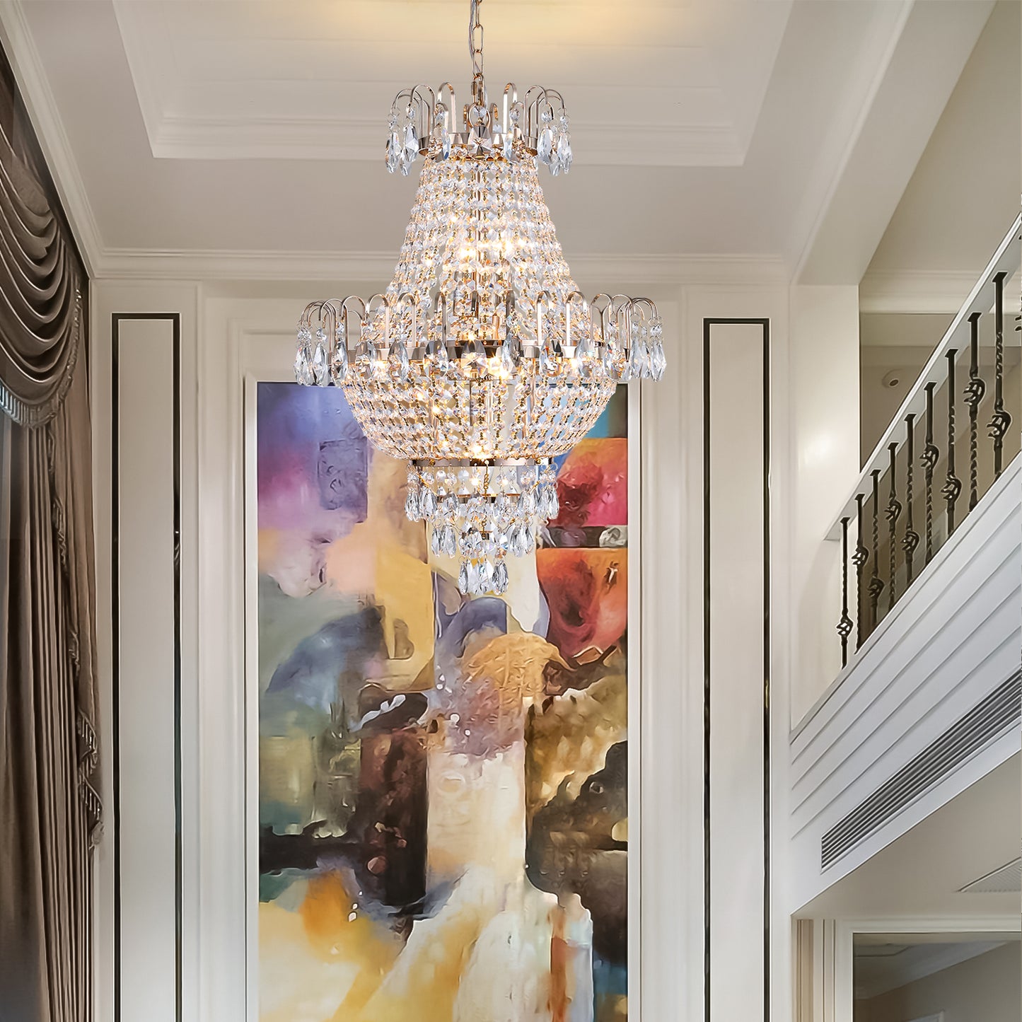 Gold Crystal Chandeliers,Large Contemporary Luxury Ceiling Lighting For Living Room Dining Room Bedroom Hallway