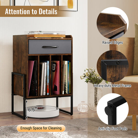 Record Player Stand With Drawer And Record Holder For Music Room, Living Room And Study