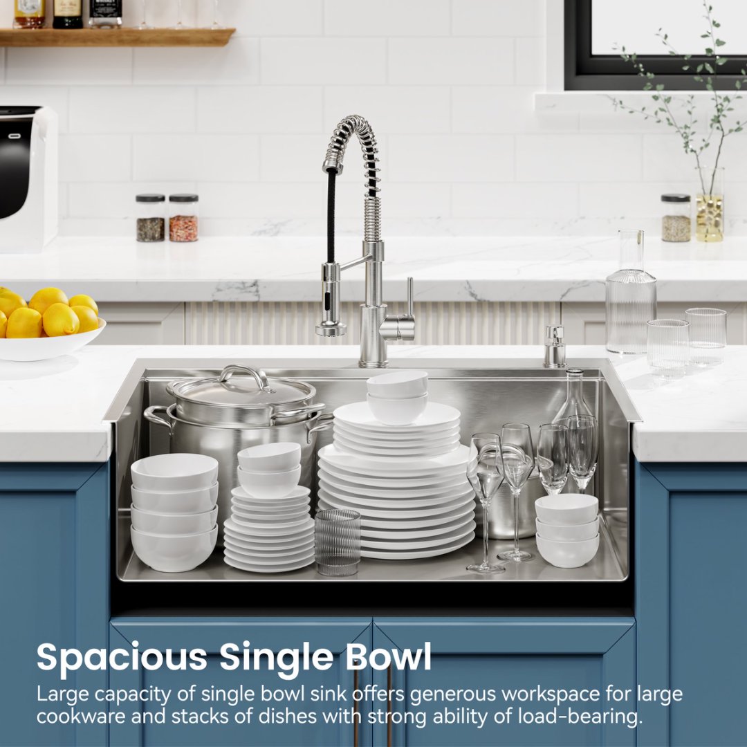Stainless Steel Kitchen Sink,Single Bowl, Overmount Handmade Sink In Brushed, With Cutting Board, Colander, Grid, LS-SSBR01