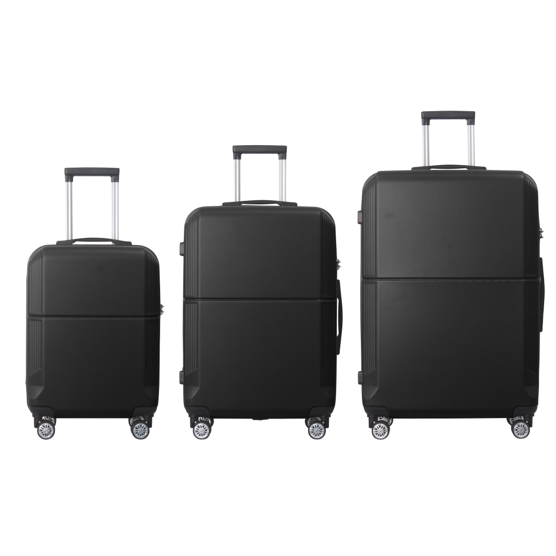 BLACK 3-Piece Premium ABS Luggage Set-20, 24, And 28 Suitcases With Multi-Position Handle, Silent Spinner Wheels, And TSA Approved Lock Durable, Stylish, And Spacious Travel Gear