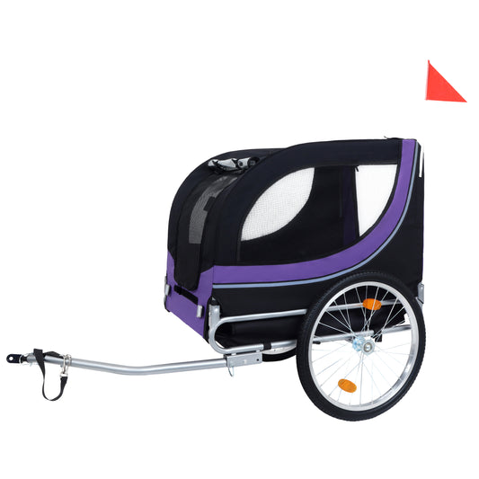 Large Folding Bike Trailer For Dogs - 66LB Capacity All-Terrain Pet Carrier, Durable Steel Frame For Cycling, Jogging, Camping & Outdoor Adventures, Black- Purple