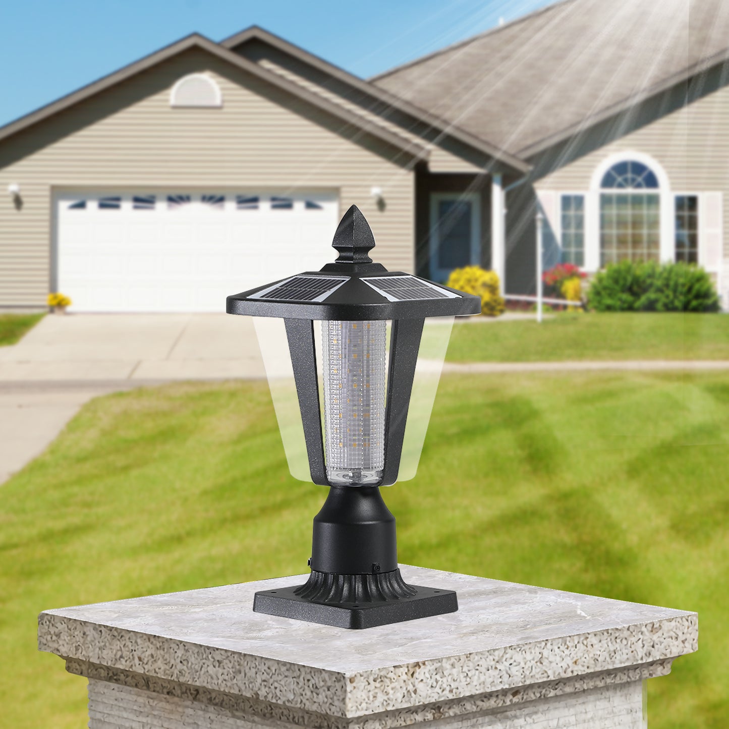 15 H Solar Powered Outdoor Lantern, Modern Garden Light With LED For Pathways, Yards, And Driveways 1-Pack