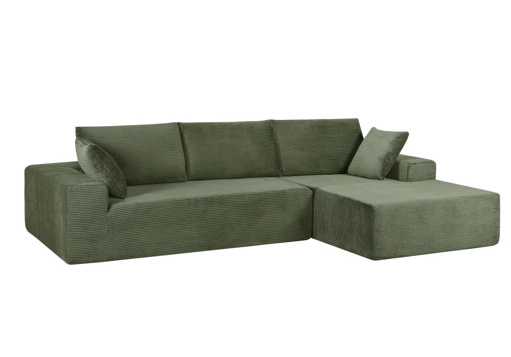 CozyForm Convertible Sectional Sofa In Soft Corduroy, Modern Comfy Couch With Full Foam Cushioning, Cozy Sleeper Sectional For Living Room, Bedroom, No Assembly Required, Dark Green - Right Facing