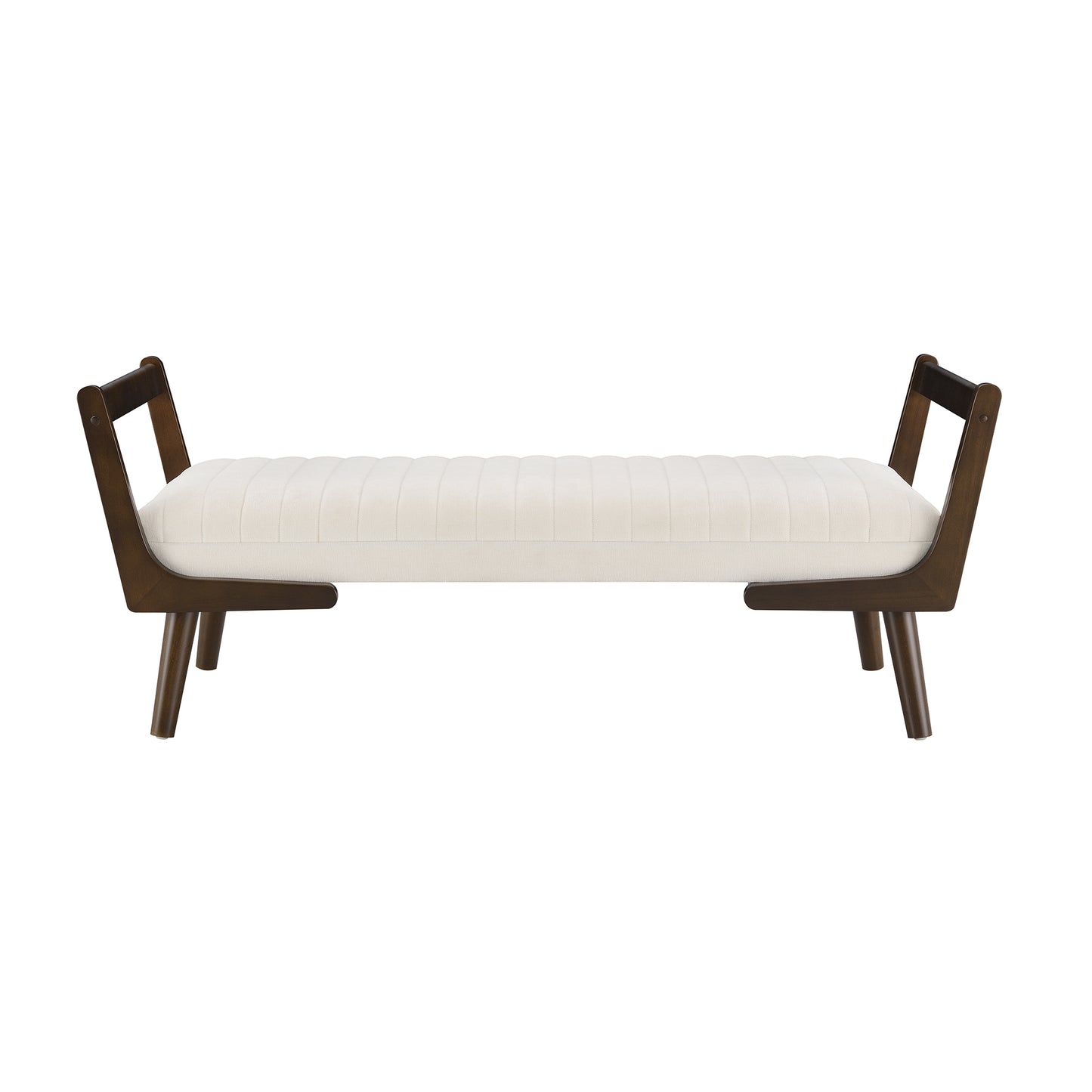 52  Mid Century Bench With Walnut Wood Leg,Channeled Upholstered Footrest Stool For Kitchen, Living Room, Bedroom, Entryway, End Of Bed. Chenille Fabric Beige