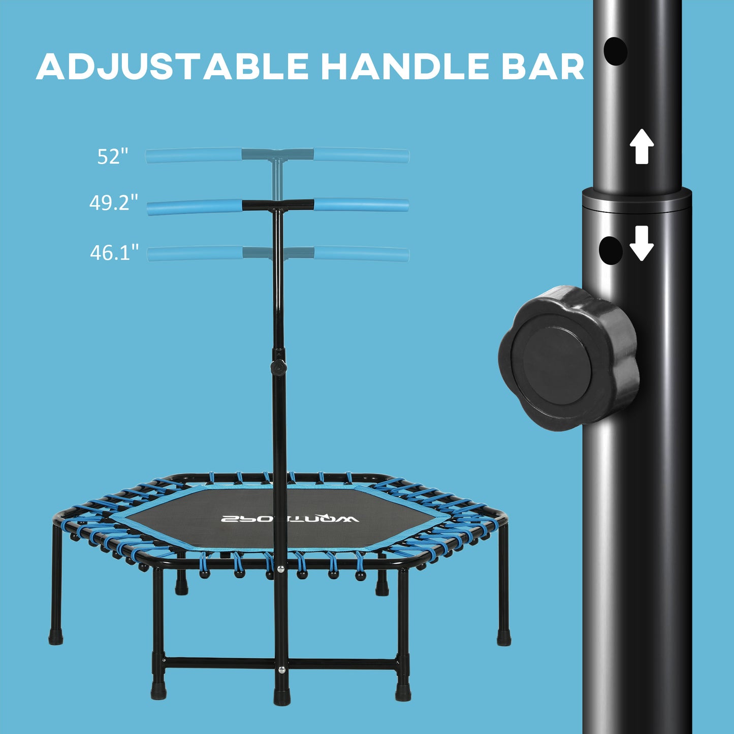45" Rebounder Trampoline For Adults, Quiet Bungee Rebounder With LED Lights And Adjustable Handle, Blue